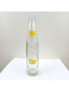Vintage Tab Soda Bottle 10 oz Yellow Logo Stars Coca Cola Diet Tab